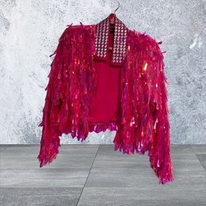 Barbie Pink sequined jacket with rhinestone collar